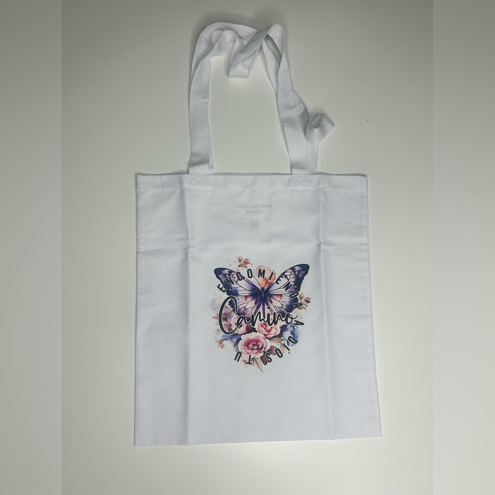 Chic White Tote Bag with Butterfly Floral Design